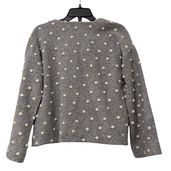 Madewell Gray Fuzzy Polka Dot Cardigan Y2K Cozy Front Pocket Sweater - Picture 7 of 8